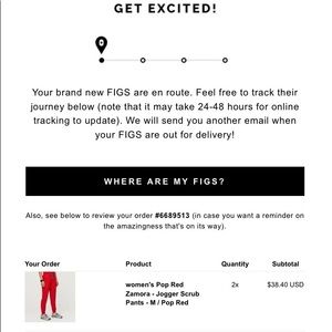 Medium- red fig scrubs.